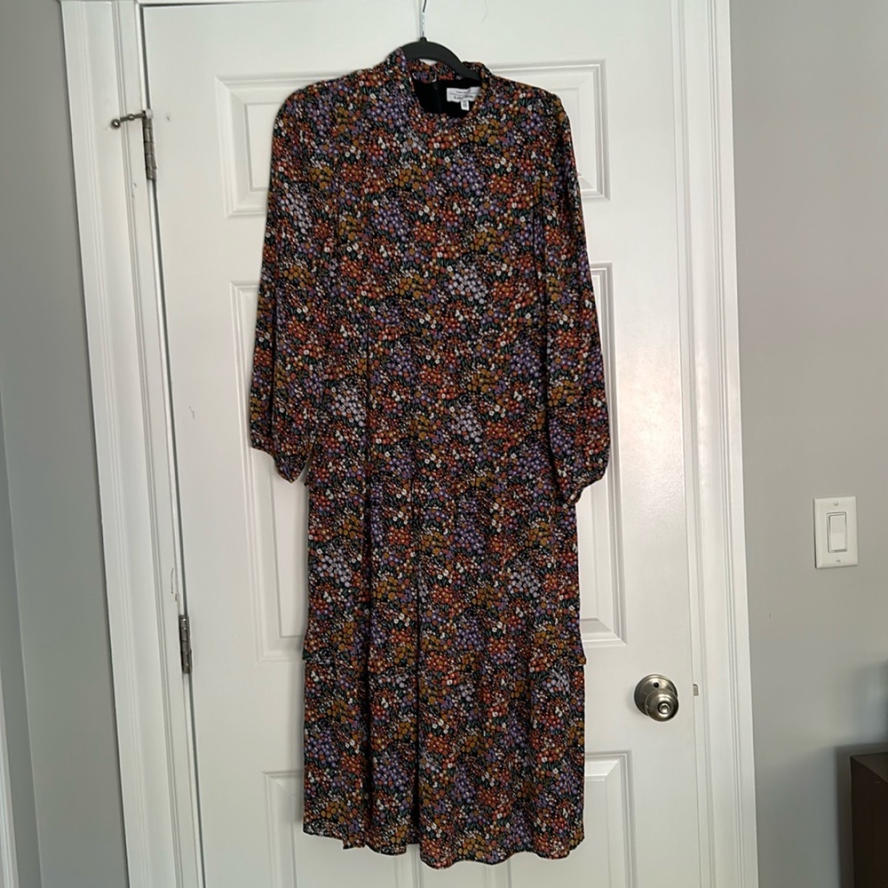 & Other Stories flowy maxi dress, floral, tiered ruffles, mock turtle neck